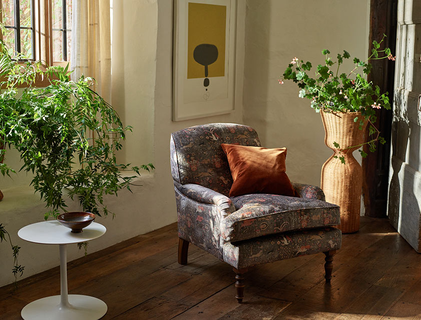 Lyndhurst Chair in V&A Threads of India Opulent Velvets Lahore Dynasty Slate